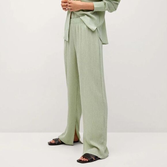 Mango Pants - Mango Straight Lyocell Pants Pastel Green